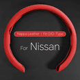 thumbnail image 1 of For Nissan Rogue,Altima,Kicks Quick Install Sporty Red Perforated Nappa Leather Steering Wheel Cover Anti-Slip Universal fit 14 ½ to 15 inches Car SUV Pickup Steering Wheel, 1 of 10