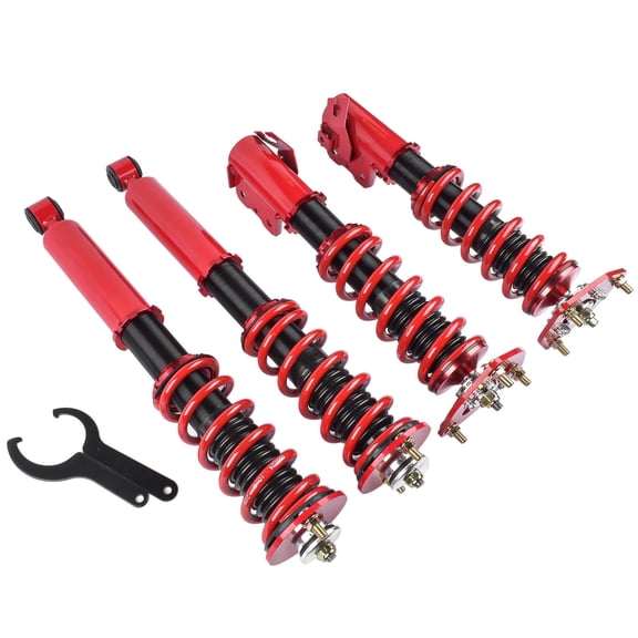 Nissan S13 240SX Adjustable Coilovers Suspension Kit 1989-1994 - Lowering, Height Adjustable, Red Finish, Pillow Ball Mounts, Twin Tube Shock Absorbers