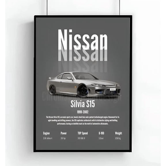 Nissan Silvia S15 Car Poster Wall Art Kids Boys Room Japanese Cars POSTER Home Decor Vintage Art Print Haging Poster Cute Birthday Gift Wall Art