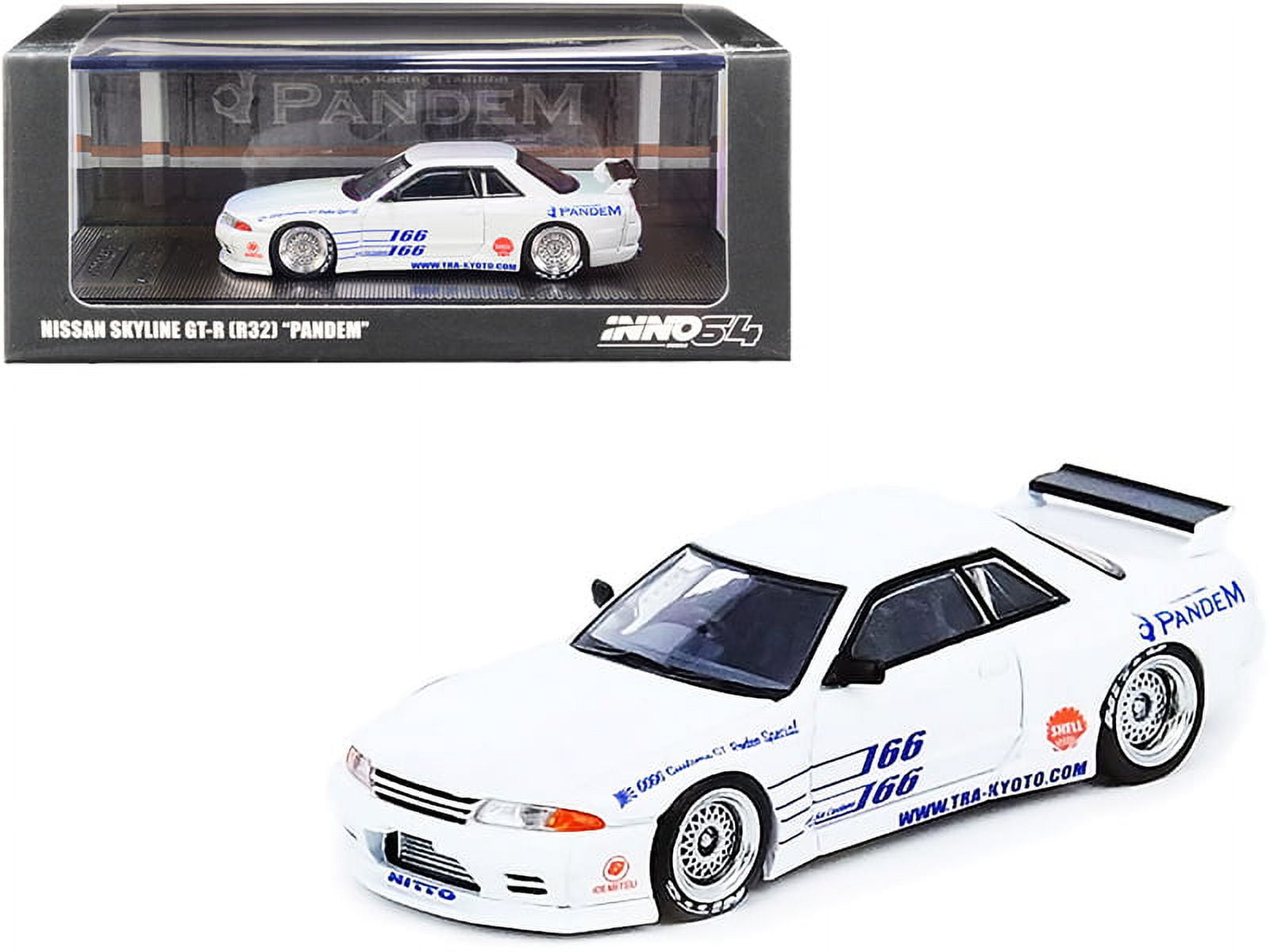 Nissan Skyline GT-R (R32) Pandem Rocket Bunny RHD (Right Hand Drive) White  with Graphics 1/64 Diecast Model Car by Inno Models
