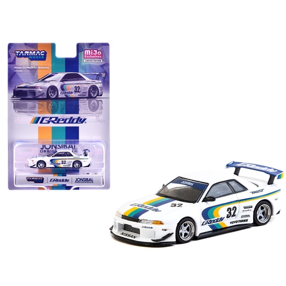 Nissan Skyline GT-R (R32) Widebody RHD (Right Hand Drive) #32 "Greddy - Jonsibal Designworks" White with Stripes "Global64" Series 1/64 Diecast Model by Tarmac Works