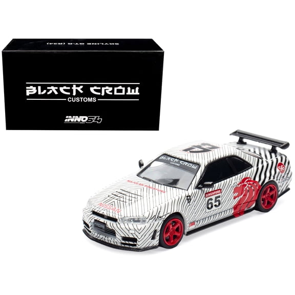 Nissan Skyline GT-R (R34) #65 White with Black Pinstripes "Singapore Diecast Expo 2025" 1/64 Diecast Model Car by Inno Models