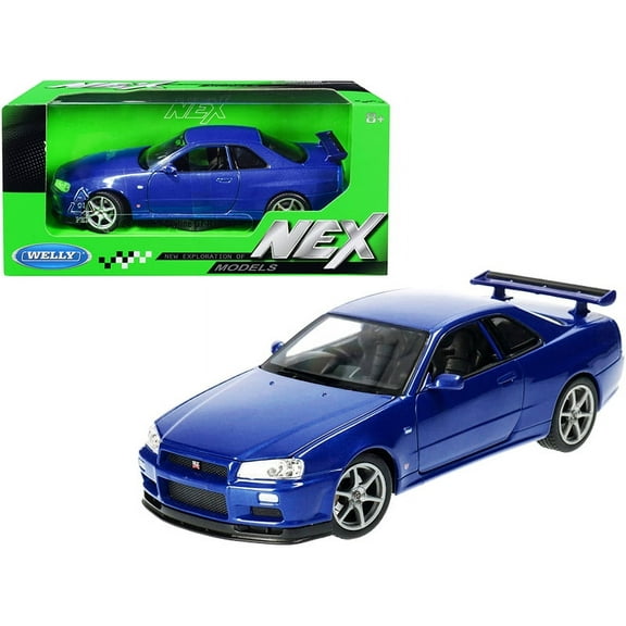 Nissan Skyline GT-R (R34) RHD (Right Hand Drive) Blue Metallic NEX Models 1/24 Diecast Model Car by Welly