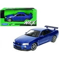 thumbnail image 1 of Nissan Skyline GT-R (R34) RHD (Right Hand Drive) Blue Metallic "NEX Models" 1/24 Diecast Model Car by Welly, 1 of 1