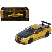 Nissan Skyline GT-R R34 "Top Secret" RHD Right Hand Drive Gold Metallic with Carbon Hood and Trunk "Tokyo Auto Salon 2024 - Malaysia Diecast Expo 2024" 1/64 Diecast Model Car by Inno Models