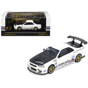 Nissan Skyline GT-R R34 "Top Secret" RHD Right Hand Drive White with Carbon Hood 1/64 Diecast Model Car by Inno Models