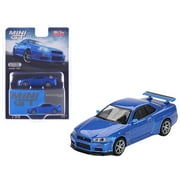 Nissan Skyline GT-R R34 V-Spec RHD Right Hand Drive Bayside Blue Metallic Limited Edition 1/64 Diecast Model Car by Mini GT