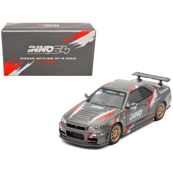 Nissan Skyline GT-R (R34) Z-Tune RHD Gray Metallic with Graphics "Indonesia Diecast Expo" 1/64 Diecast Model Car by Inno Models