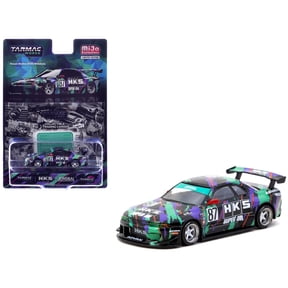 Nissan Skyline (R32) Widebody RHD #87 "HKS" Black with Graphics with Tarmac Cards 1/64 Diecast Model Car by Tarmac Works