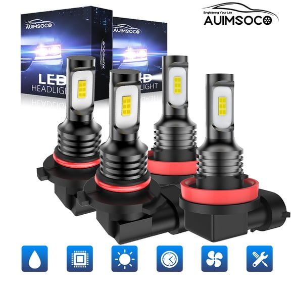 For Nissan Titan 2017,2018,2019 High Low Beam Super White 6000k Combo 4x Led Headlights 9005 H11 8000 Lumens Kit Lights Canbus Ready 50000 Hours Lifespan
