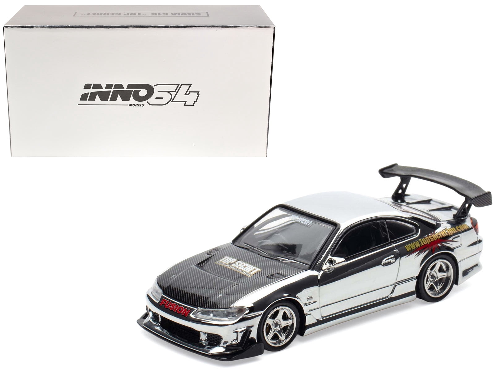 Nissan Silvia (S15) RHD Chrome w/Carbon Hood "Tokyo Auto Salon Kuala Lumpur 2025 Event Ed" 1/64 Diecast Model Car by Inno Models