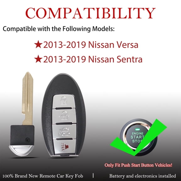 Nissan Versa Sentra Key Fob Remote Replacement 2013-2019 4 Buttons 46 Chip
