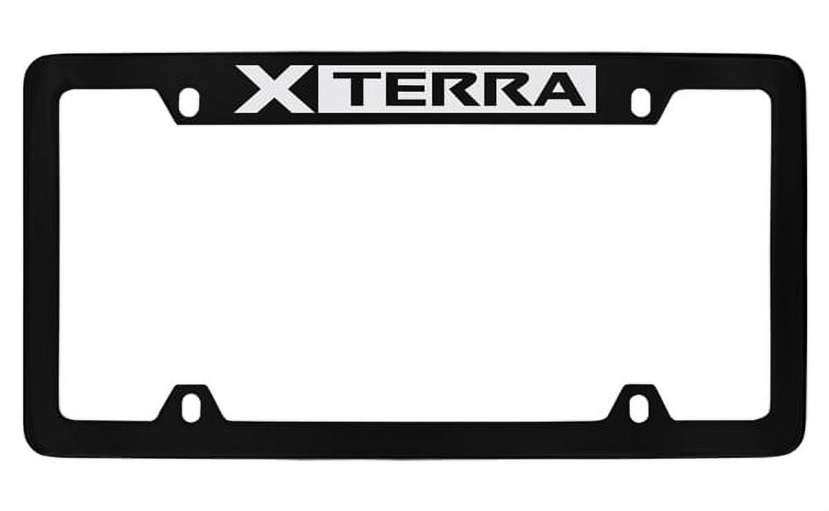 Nissan Xterra Black Coated Metal Top Engraved License Plate Frame Holder
