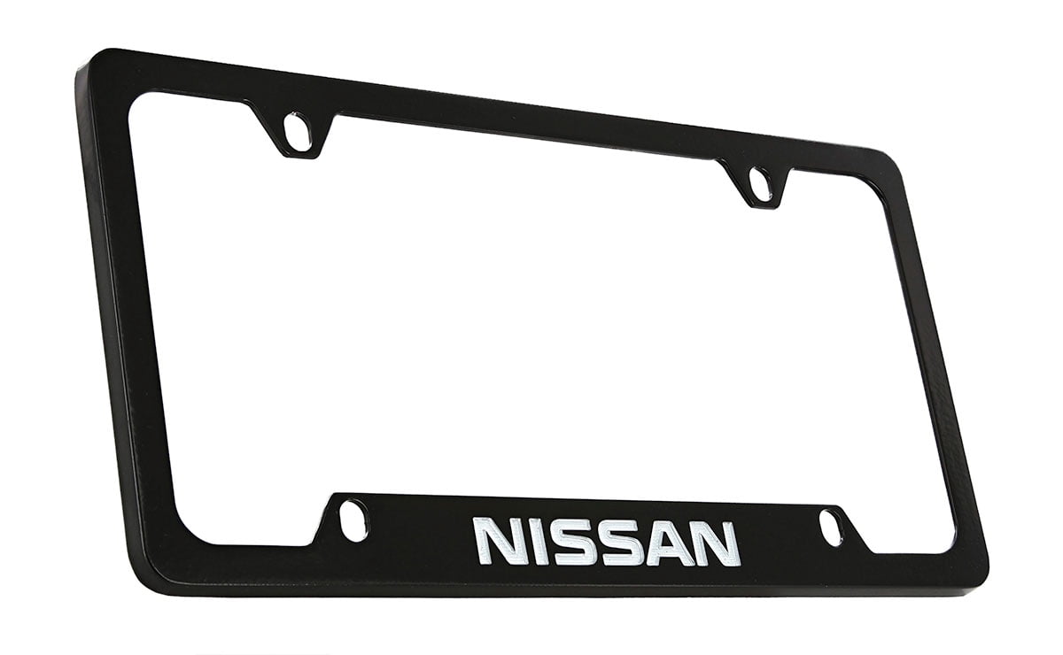 Nissan wordmark black coated metal license plate frame holder 4 hole