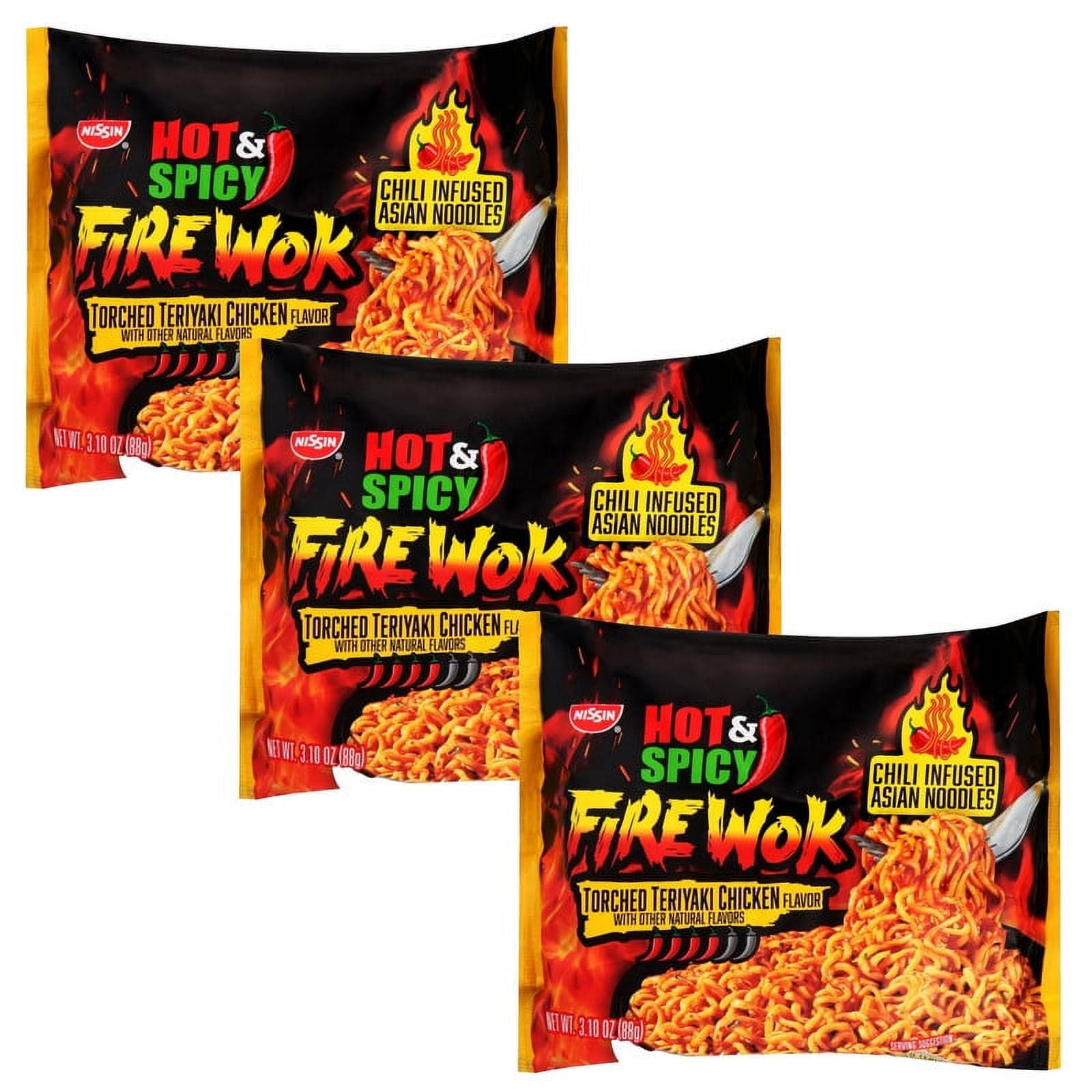 Nissin,3 PACK Fire Wok Hot & Spicy Torched Teriyaki Chicken