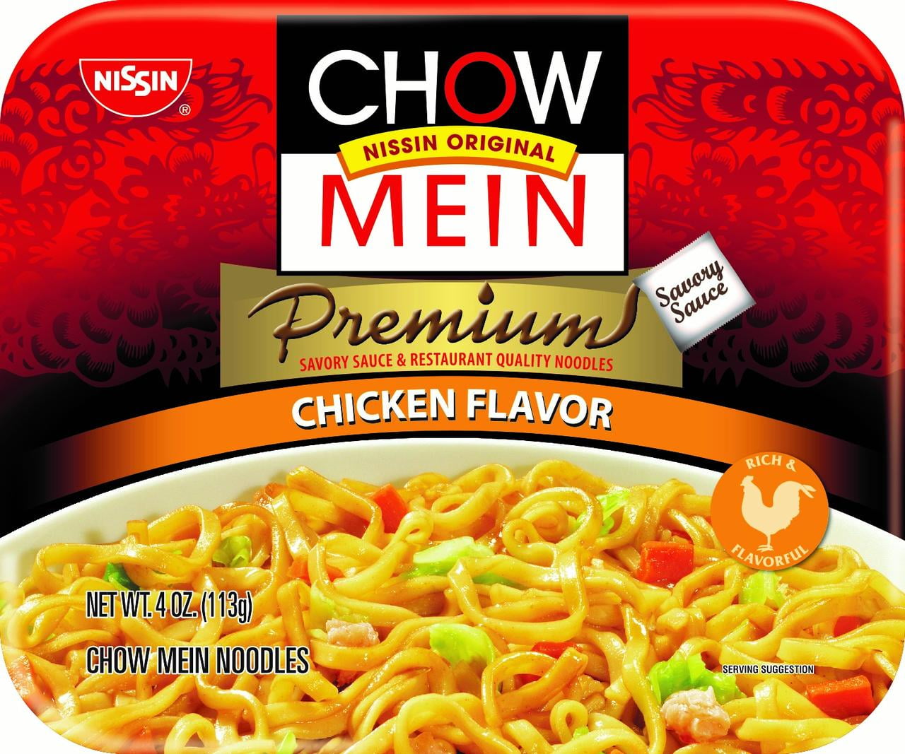 Nissin 4 oz Chow Mein Premiums Chicken Noodles, Pack of 8