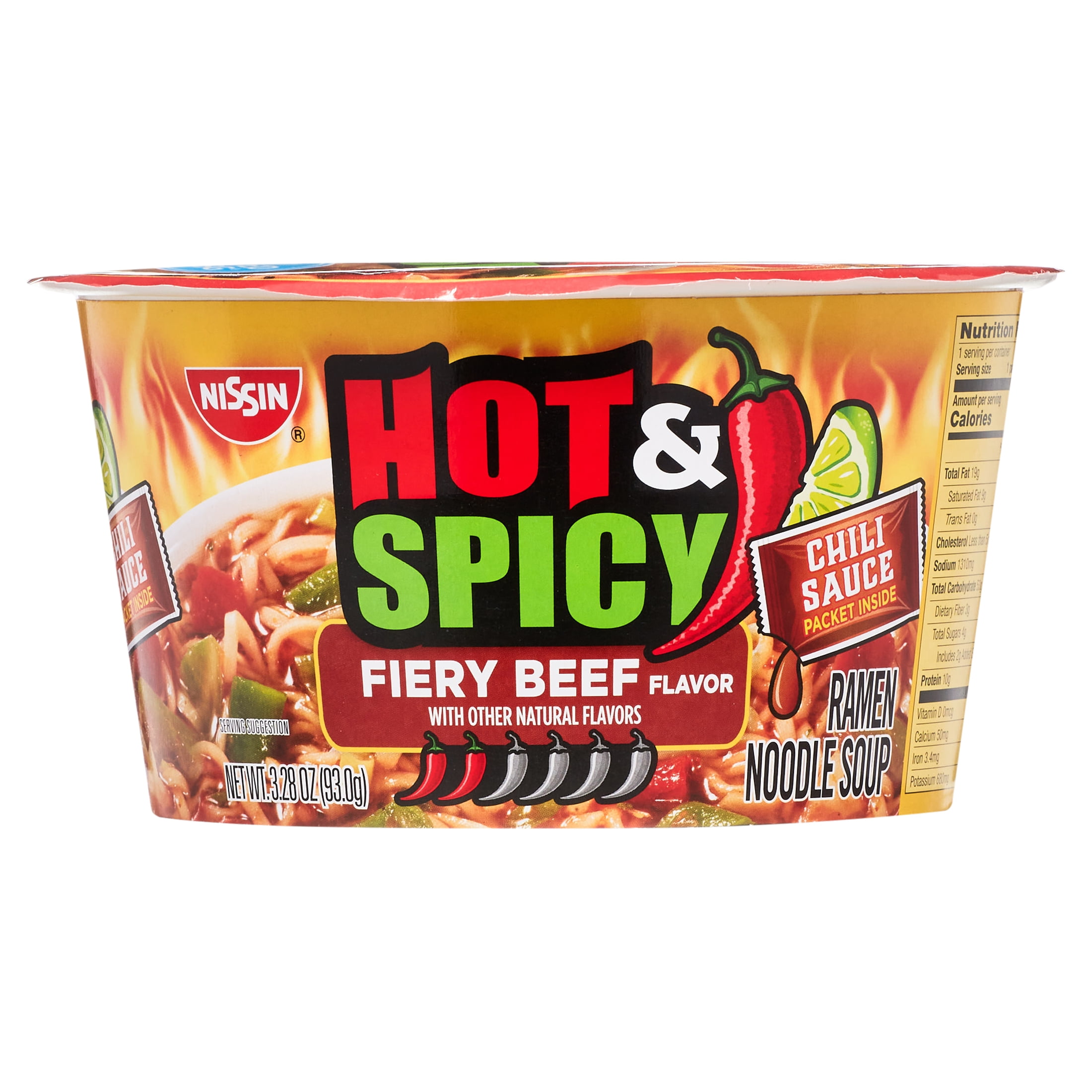 Nissin Bowl Noodles Hot & Spicy Beef Flavor Ramen Noodle Soup, 3.28 Oz (Pack of 10)