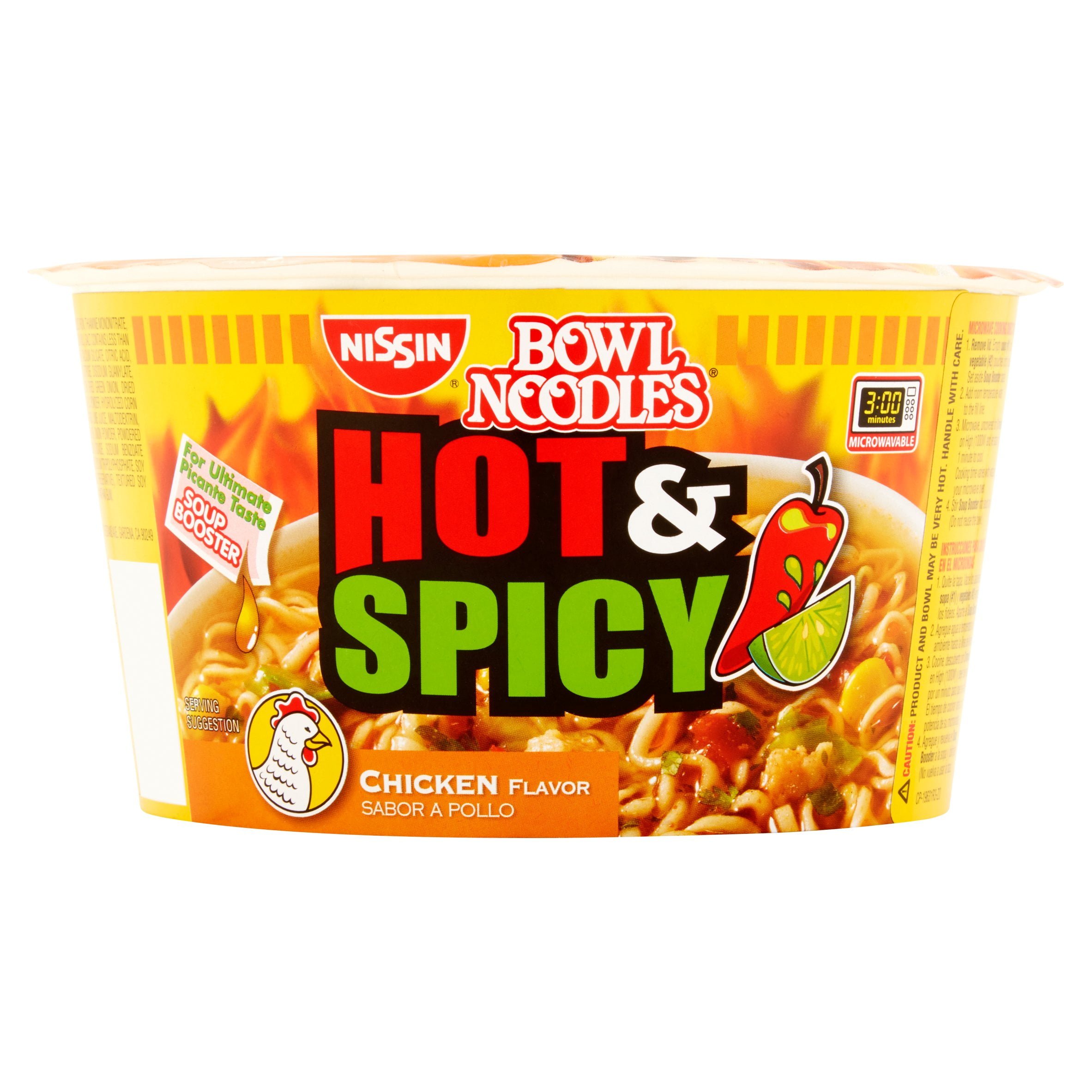 Nissin Bowl Noodles Hot & Spicy Chicken Flavor Ramen Noodle Soup, 3.32 oz (Pack of 8)