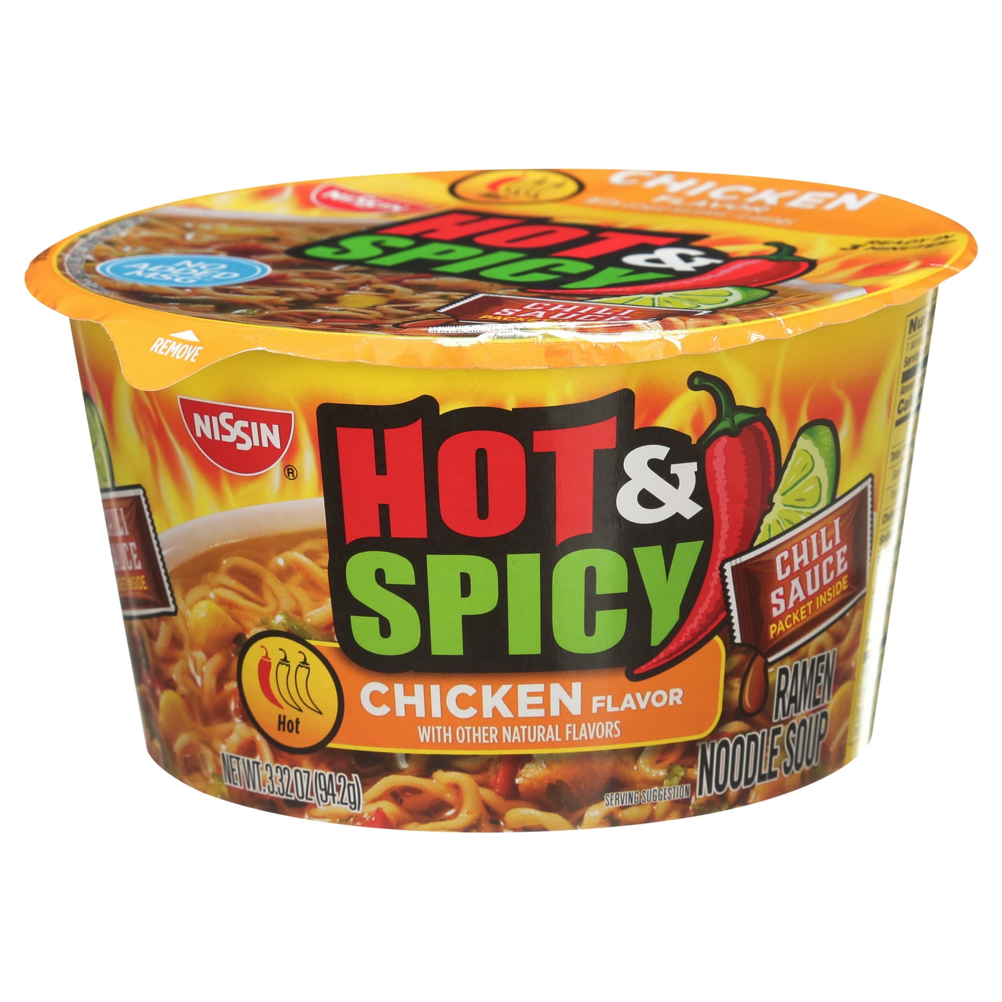 Nissin Bowl Noodles Hot & Spicy Chicken Flavor Ramen Noodle Soup, 3.32 oz Pack4