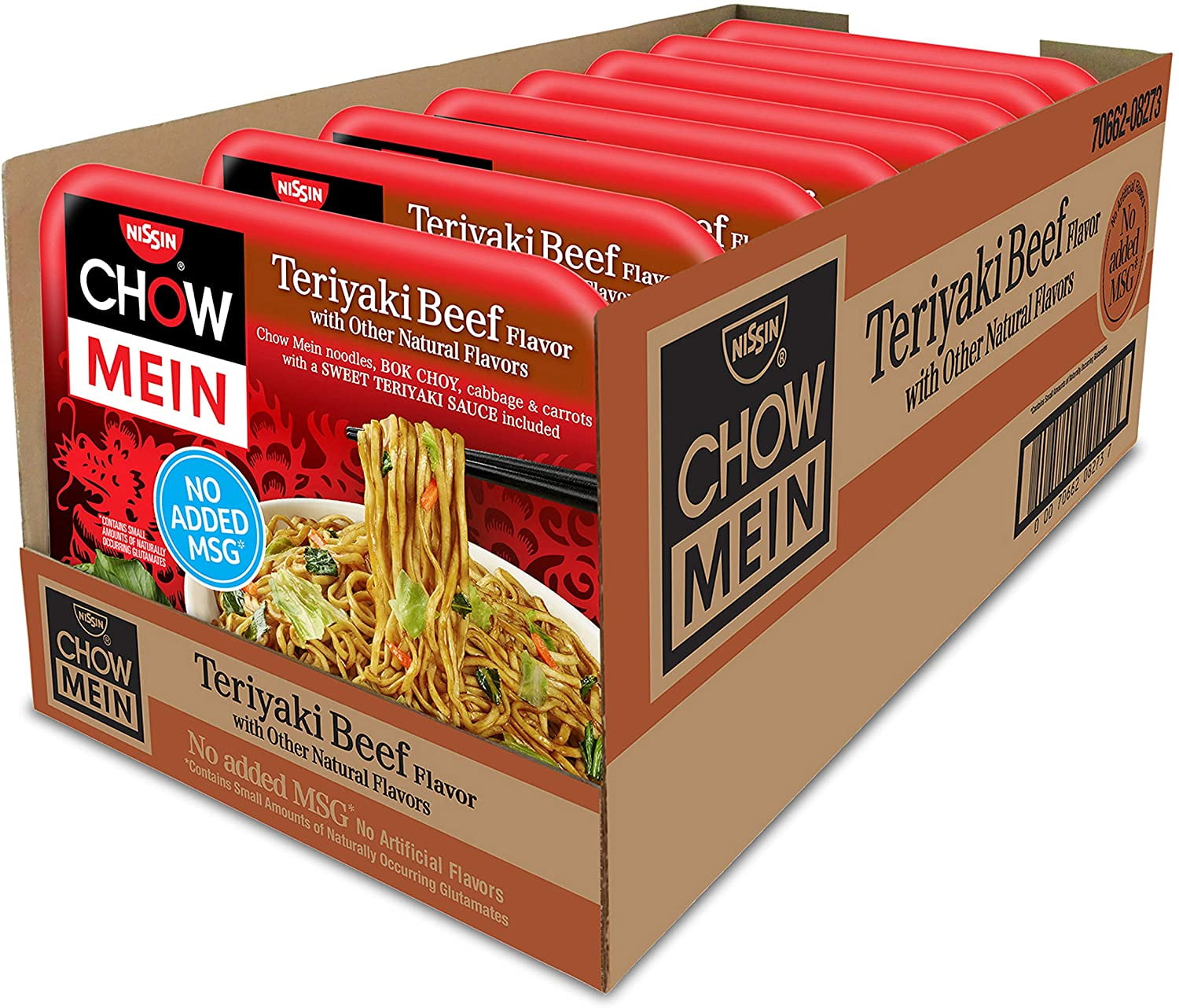 Nissin Chow Mein Noodles Teriyaki Beef Flavor, 4 OZ (Pack of 8)