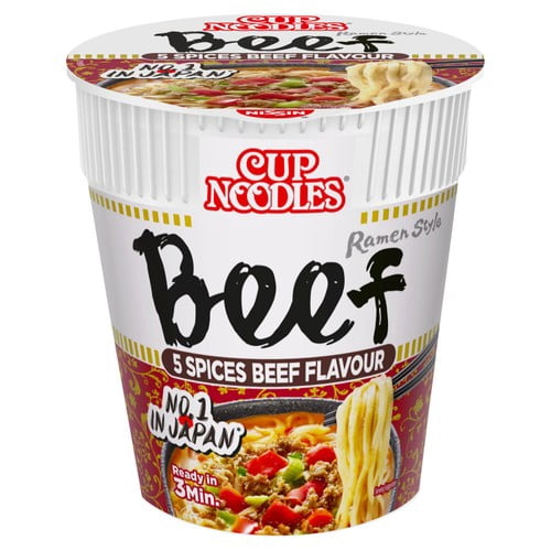 Nissin Cup Noodles 5 Spices Beef Flavour Instant Ramen Style Pot 64g, British Import (Pack of 2)