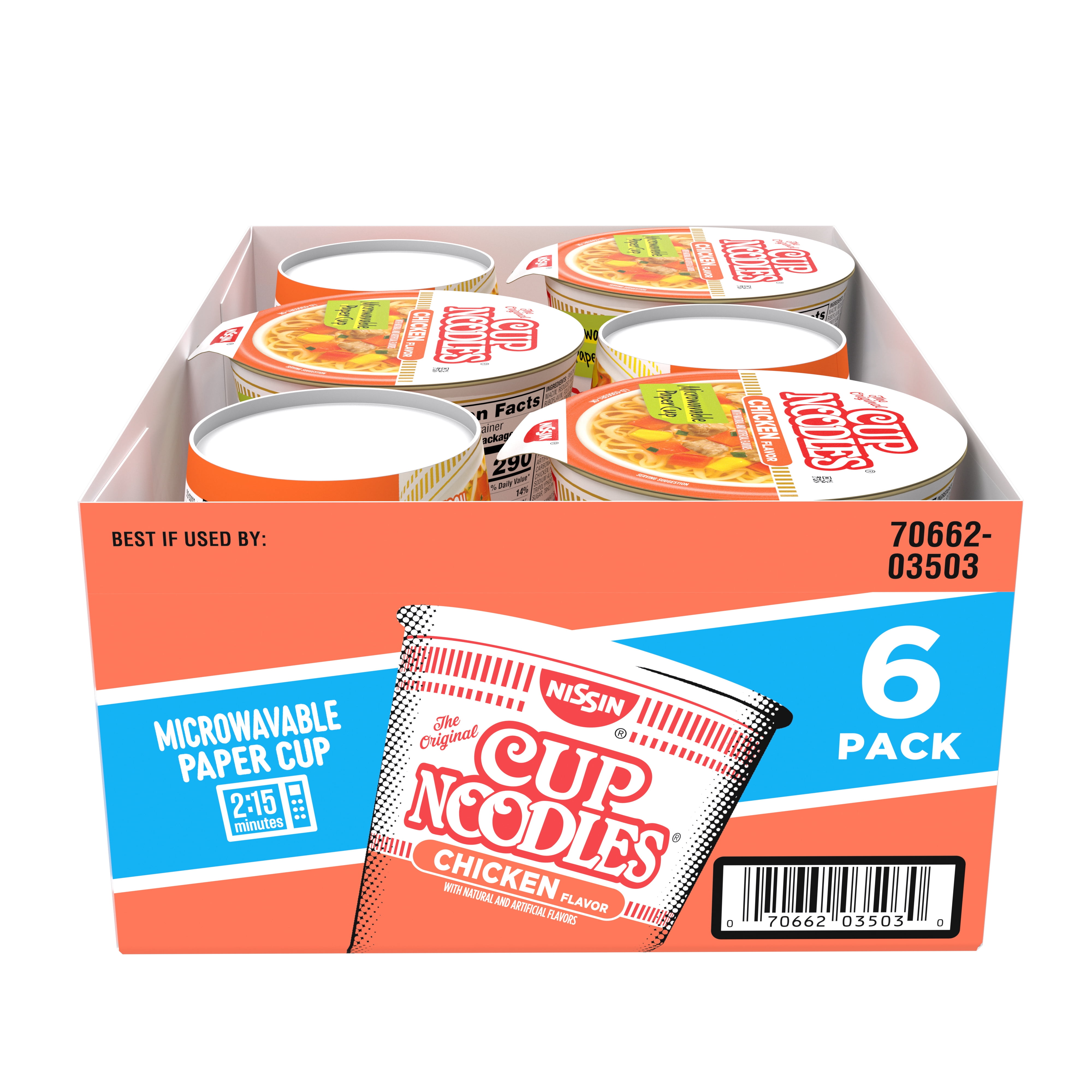 Nissin Cup Noodles Chicken Instant Ramen Noodle Soup, 2.25 oz Cups, 6 Pack