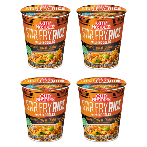 Nissin Cup Noodles Stir Fry Japanese Teriyaki Chicken Flavor Rice with Noodles 2.75 oz (Pack of 4)