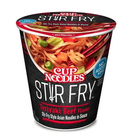 Nissin Cup Noodles Stir Fry Noodles in Sauce, Teriyaki Beef, 3 Ounce (Pack of 6)