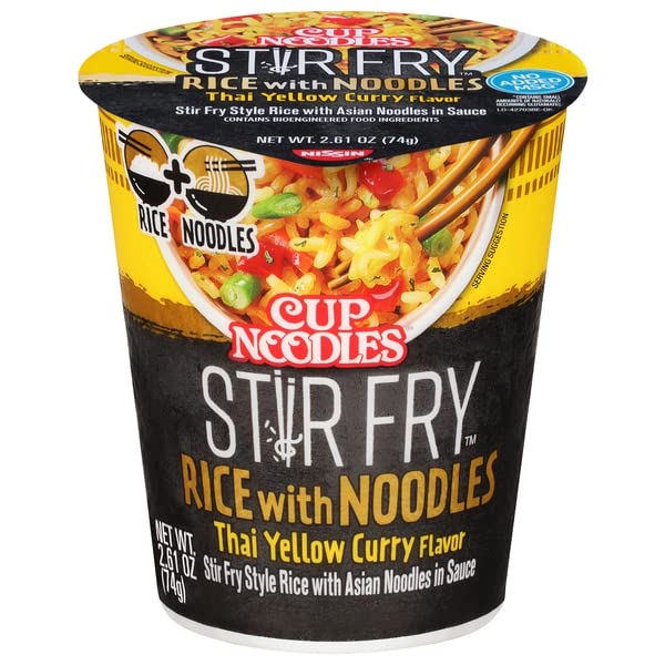 Nissin Cup Noodles Stir Fry Rice with Noodles, Thai Yellow Curry (Pack