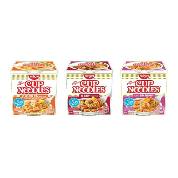 Nissin Cup O Noodles Variety 12 Pack, 2.25-Ounce, Beef, Chicken and Shrimp