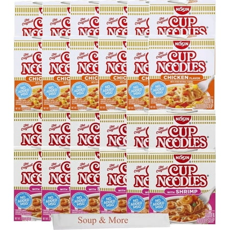 Nissin Cup Of Noodles Instant Cup 24 Count, 12 Shrimp, 12 Chicken Lunch / Dinner Variety, 2 Flavors