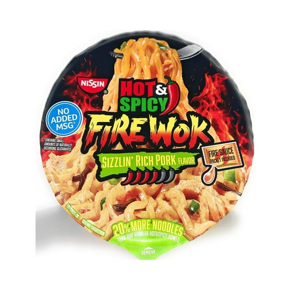 Nissin Fire Wok Stir Fry Sizzlin Rich Pork Asian Noodles, 4.37oz (Pack of 4)