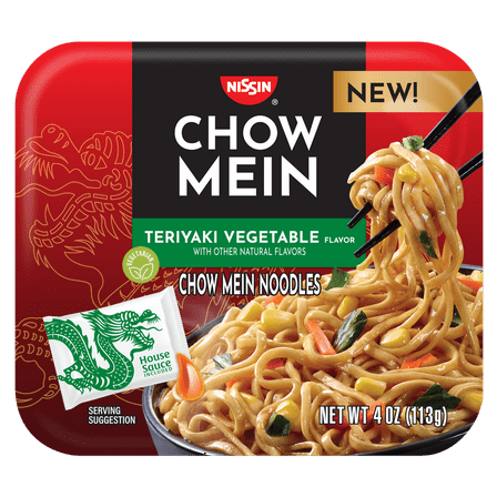 Nissin Foods Chow Mein Instant Noodles, Teriyaki Vegetable Flavor, 4.0 oz Tray, Shelf-Stable