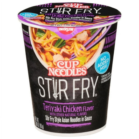 Nissin Foods Cup Noodles Stir Fry Noodles, Teriyaki Chicken Flavor, 3 oz Cup, Shelf-Stable
