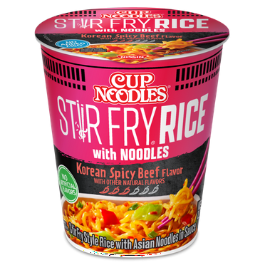 Nissin Foods Cup Noodles Stir Fry Rice with Noodles, Korean Spicy Beef Flavor, 2.36 oz Cup, Shelf-Stable