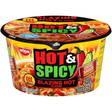 Nissin Foods Hot & Spicy Ramen Noodle Soup, Blazing Hot Flavor, 3.26 oz Bowl, Shelf-Stable