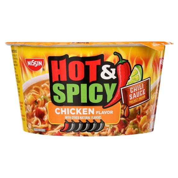 Nissin Foods Hot & Spicy Ramen Noodle Soup, Chicken Flavor, 4.55 oz Bowl, Shelf-Stable