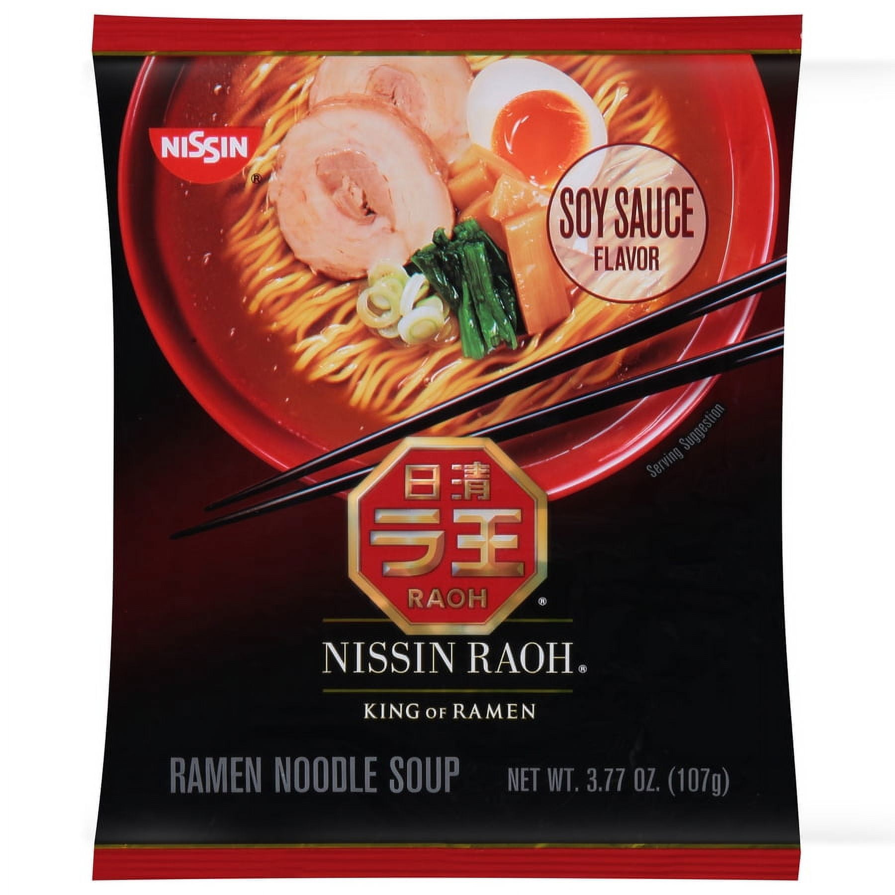 Nissin Foods Raoh Ramen Noodle Soup, Umami Soy Sauce Flavor, 3.77 oz Bag, Shelf-Stable