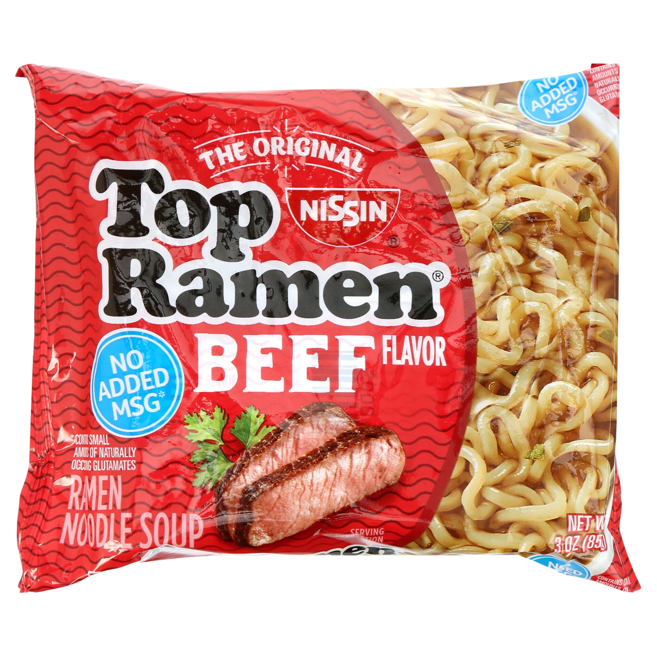 Nissin Foods Top Ramen Instant Ramen Noodle Soup, Beef Flavor, 3 oz Bag, Shelf-Stable