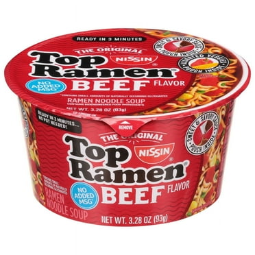 Nissin Foods Top Ramen The Original Ramen Noodle Soup, Beef Flavor, 3.28 oz Bowl, Shelf-Stable