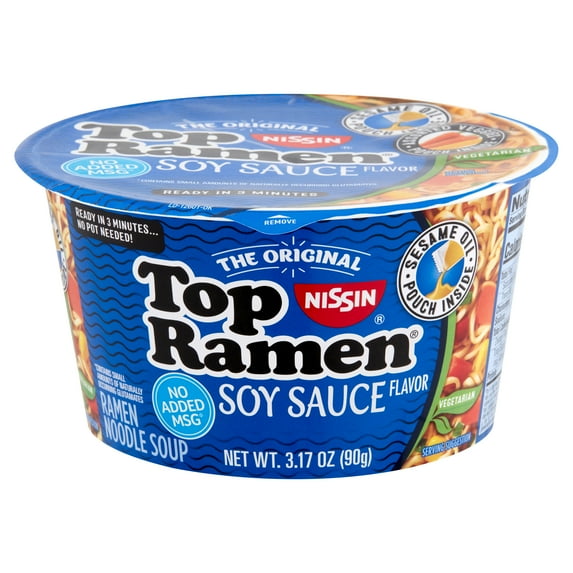 Nissin Foods Top Ramen The Original Ramen Noodle Soup, Soy Sauce Flavor, 3.17 oz Bowl, Shelf-Stable