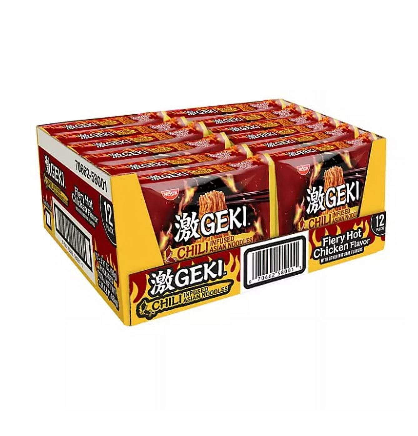 Nissin GEKI Chili Infused Asian Noodles, Fiery Hot Chicken (12 pk