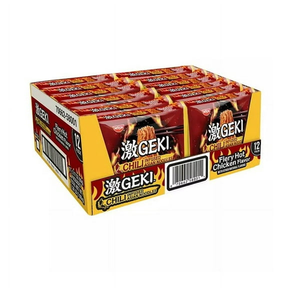 Nissin GEKI Chili Infused Asian Noodles, Fiery Hot Chicken (12 pk.)