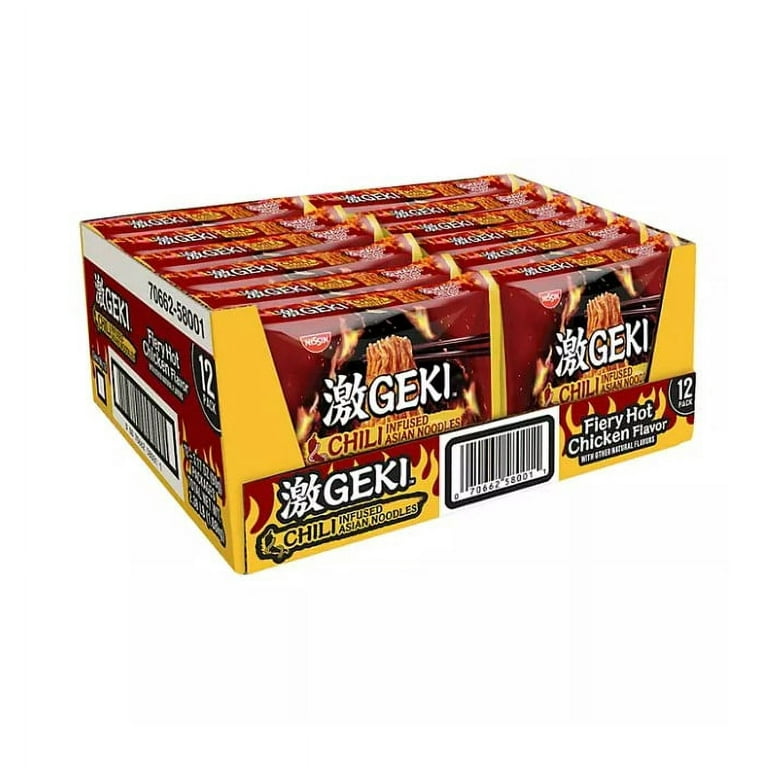 Nissin GEKI Chili Infused Asian Noodles, Fiery Hot Chicken (12 pk