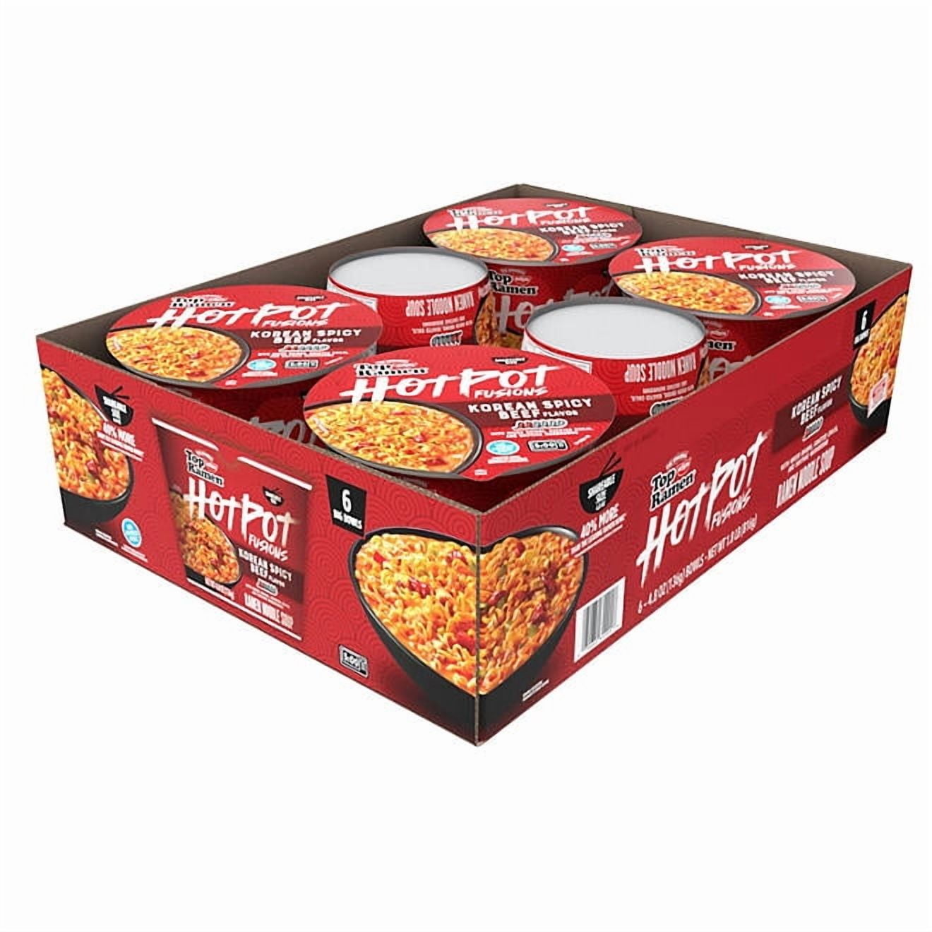 HOTPOT FUSIONS Korean Spicy Beef Hot Pot Noodles Bowl, 4.8 oz, 6