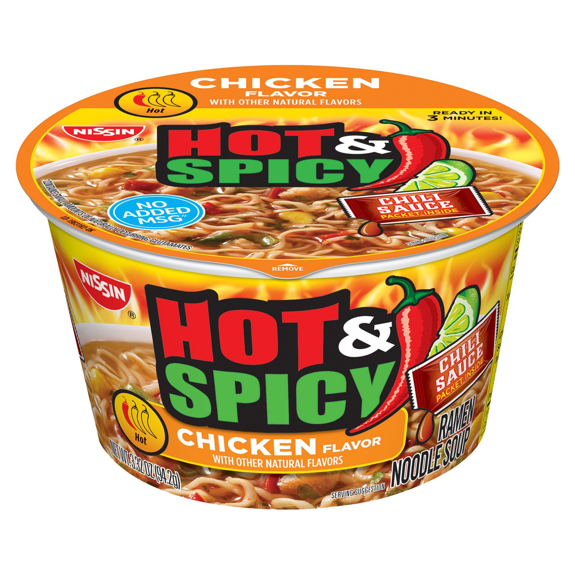 Nissin Hot & Spicy Chicken Ramen Noodle Bowls, 18 ct./3 oz.