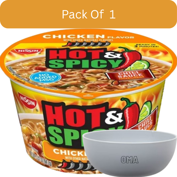 Nissin Hot and Spicy Chicken Bowl, 3.32 oz., 12 pk. with bowl by OMA