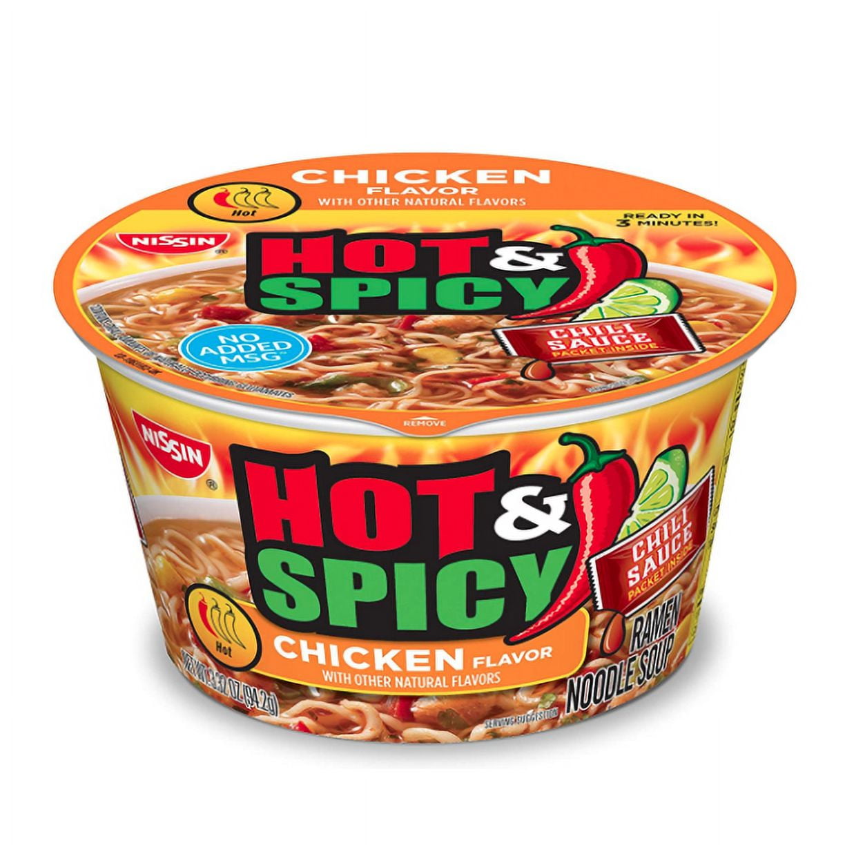 Nissin Hot and Spicy Chicken Flavor Ramen Noodle Soup, 3.32 Ounce