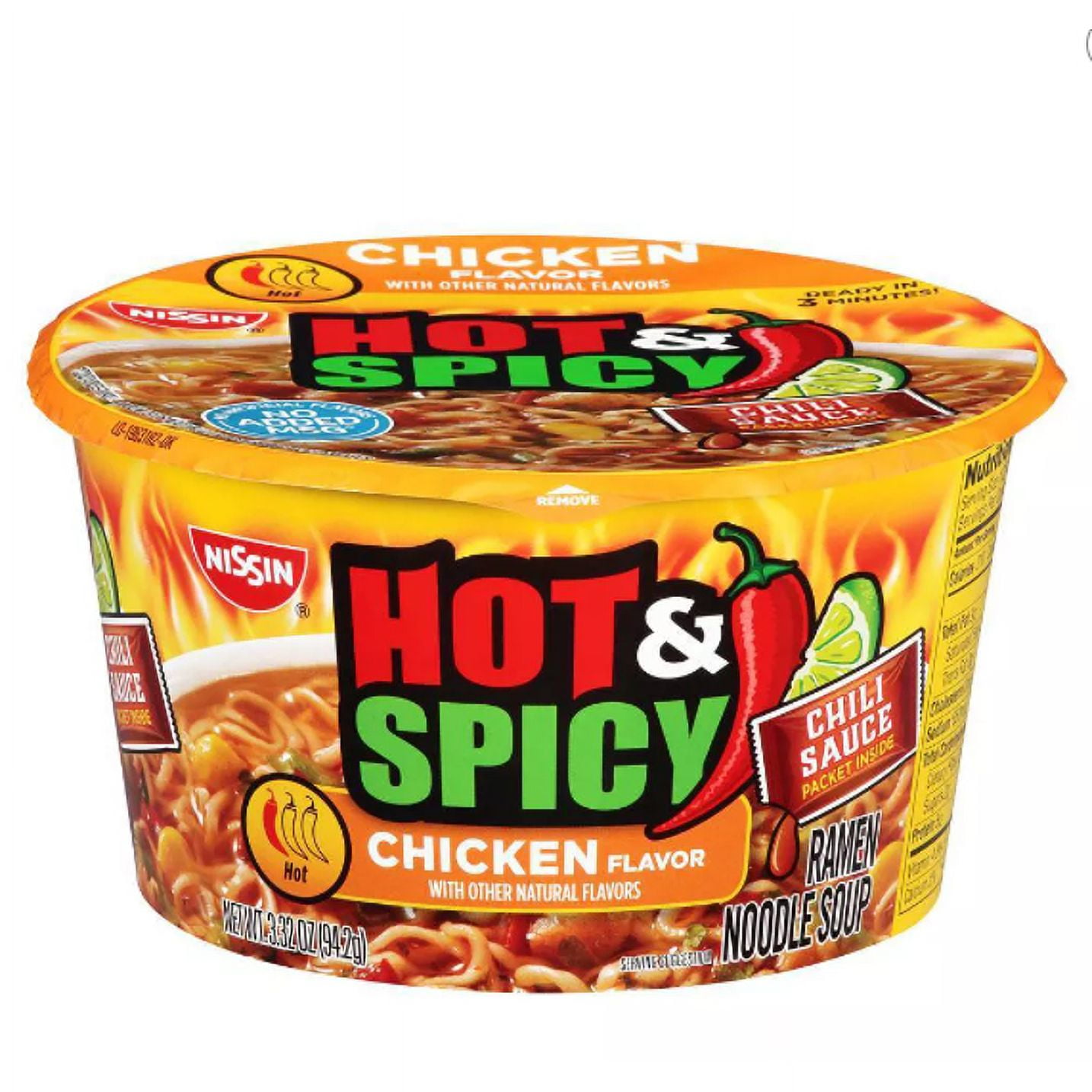 Nissin Hot and Spicy Chicken Flavor Ramen Noodle Soup, 3.32 Ounce