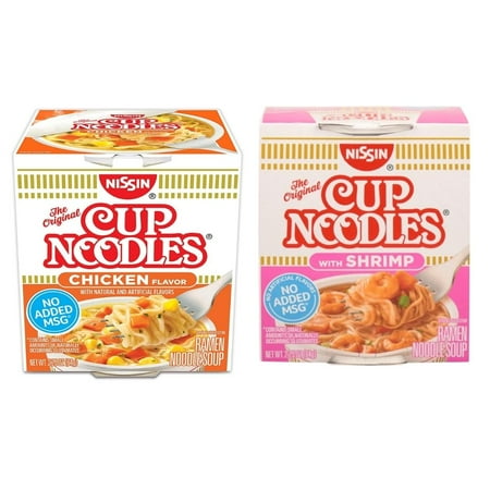 Nissin Instant Cup Noodles 24 Count 2 Flavors 12ct. Chicken Flavor & 12ct. Shrimp Flavor No MSG Added